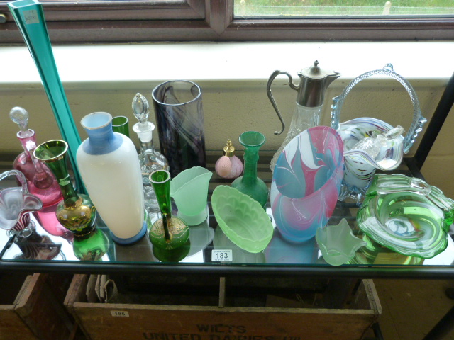 A quantity of coloured glass, Mary Gregory style etc.
