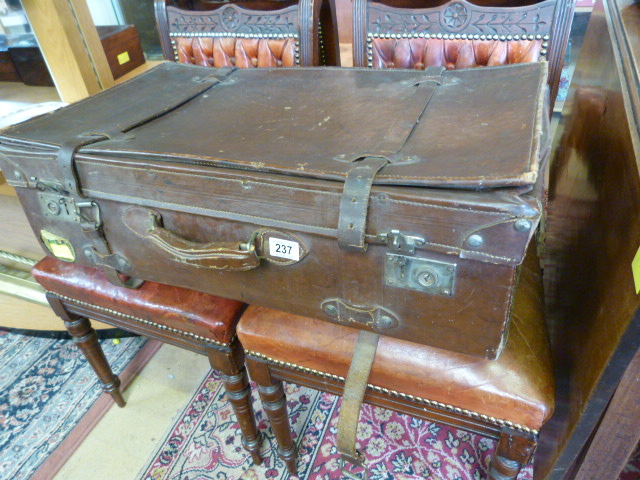 A large leather suitcase