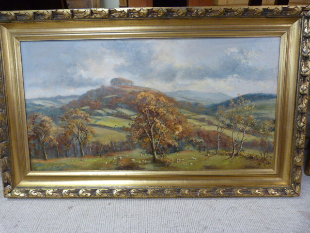 An oil of a landscape painted on board signed Peter Oliver '77