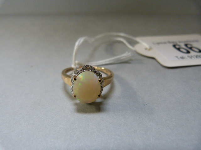 Opal and Diamond 9ct Gold ring - Size L