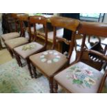 A harlequin set of 5 Victorian mahogany dining chairs