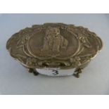An Art Nouveau hallmarked silver pin box decorated with a kitten