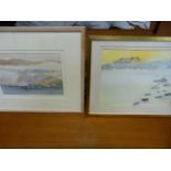 A pair of watercolours entitled "Anglesey Bay" and "Sky of Daffodil" by Lorna Binns