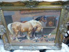An oil on board by Frank Cowley 'Horses in the Yard'