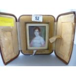 A miniature portrait of a lady in leather case