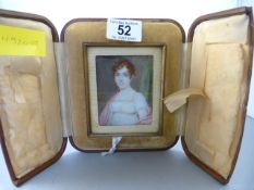 A miniature portrait of a lady in leather case