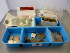 A small quantity of British coins, four ten shilling notes and two £1 notes with consecutive numbers