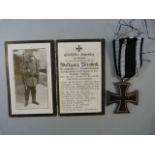 A WW2 German iron cross - Makers mark M.E with death card