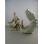 A Lladro figure of a boy on plinth and a Lladro cockerel A/F