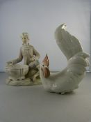 A Lladro figure of a boy on plinth and a Lladro cockerel A/F