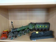 A Model LNER flying scotsman, a Chad Valley Car and one other