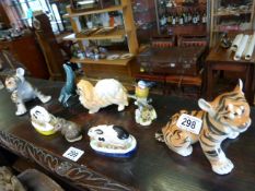 A pair of Staffordshire rabbits, Royal Doulton Bird and a Sylvac Poole etc.
