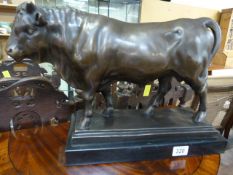 A Large cast bronze of a Bull on Plinth stamped Debut