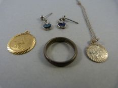 A 9ct gold St Christopher ( 2g), a silver ring etc.