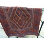 Red Ground with blue Tribal Gazak Rug 103cm x 121cm