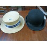 A Lock & Co. bowler hat and a boater by Dunn & Co.