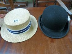 A Lock & Co. bowler hat and a boater by Dunn & Co.