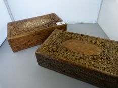 2 similar carved jewellery boxes