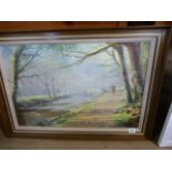 An oil painting signed Eric Roberts of a huntsman in a landscape