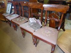 A harlequin set of 5 Victorian mahogany dining chairs