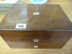 A victorian ladies vanity box with silverplated containers etc