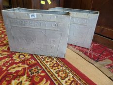 Two aluminium crates 'Property of walls'