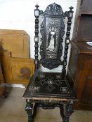 A Gothic style hall chair - Inlaid with ivory (oriental scenes)