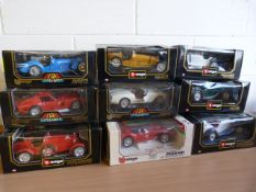9 various Toy cars - Burago and Diecast