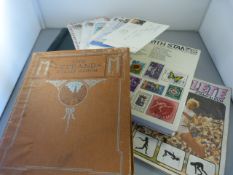 Two vintage stamp albums from around the World, Sporting stamp album, one other and a collection