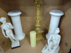 Two various statues and pair of urns etc