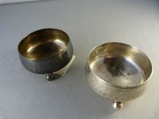 A Pair of London Hallmarked Silver salts with feather detailing on ball feet - total weight 99.7