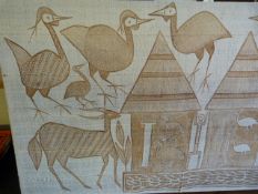 African Woven panel depicting animals, birds and tribal figure