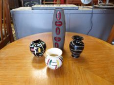 A small coloured West German Vase and three others etc