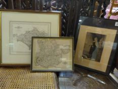 Two maps by john Cary and a print of Queen Victoria