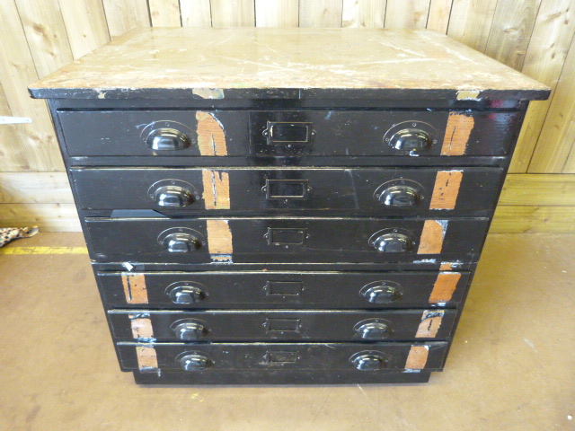 A painted plan chest of 6 drawers