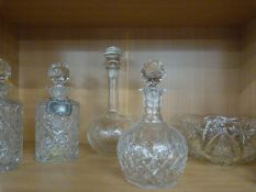 A quantity of glass decanters etc