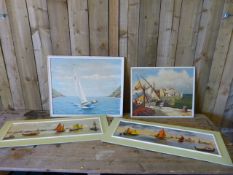A pair of oil on Boards of water scenes - signed 'Waters - Serra' and two others