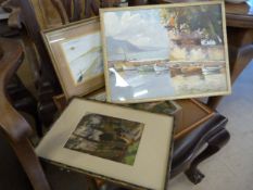 Three watercolours and an oil - June Radford and Perkin