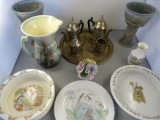 A Bunnykins bowl, Silver plated set, two goblets etc