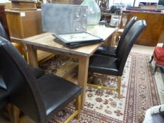 A pine extending table and 8 leather chairs