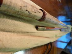 A Milwards split cane Fly Rod (three piece and spare tip)