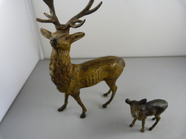 A Cold painted bronze of a stag with some damage to antlers and a smaller cold painted Bronze of a - Image 2 of 2