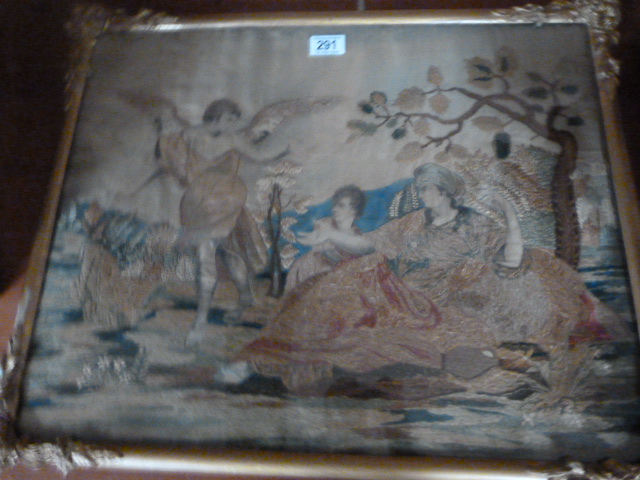 A Silk Tapestry on painted silk background depicting the presence of an angel to a man and boy in - Image 2 of 2