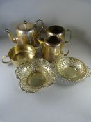 A quantity of brass ware to include candlesticks, large pewter jug and Elkington silverplate