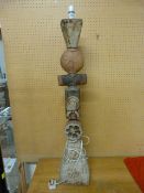 A large abstract design Bernard Rooke sectional stoneware lamp base (Totem)