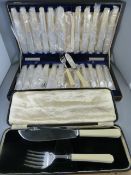 A canteen of silverplated fish knives and forks and a boxed serving set