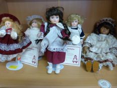 Collection of five porcelain Alberon dolls