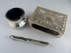 A Hallmarked silver mustard pot, Hallmarked silver matchbox holder and a hallmarked pen knife