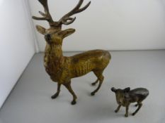 A Cold painted bronze of a stag with some damage to antlers and a smaller cold painted Bronze of a