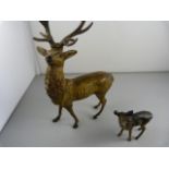 A Cold painted bronze of a stag with some damage to antlers and a smaller cold painted Bronze of a